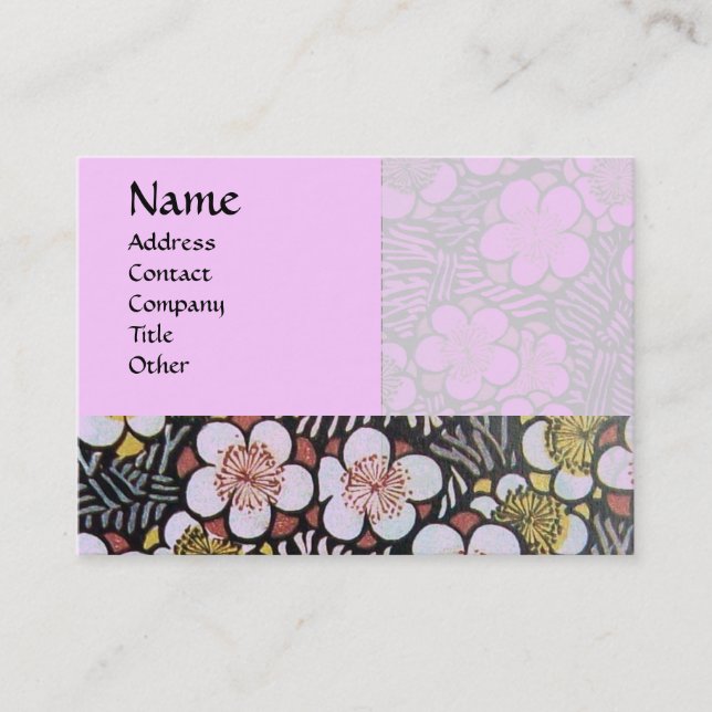 HAIKU / BLACK WHITE GREY PINK SPRING FLOWERS BUSINESS CARD (Front)