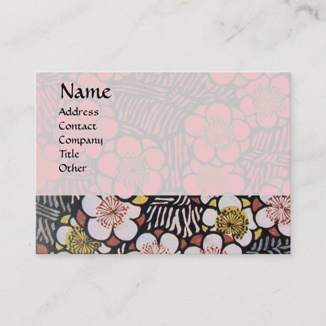 HAIKU / BLACK WHITE GREY PINK SPRING FLOWERS BUSINESS CARD (Front)