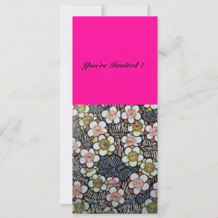 HAIKU/ BLACK WHITE PINK FUCHSIA SPRING FLOWERS INVITATION