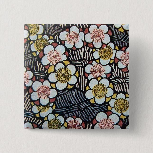HAIKU/ BLACK WHITE PINK YELLOW SPRING FLOWERS 15 CM SQUARE BADGE (Front)