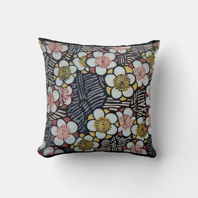 HAIKU/ BLACK WHITE PINK YELLOW SPRING FLOWERS CUSHION (Front)