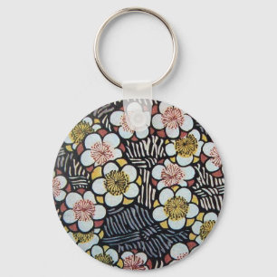 HAIKU/ BLACK WHITE PINK YELLOW SPRING FLOWERS KEY RING