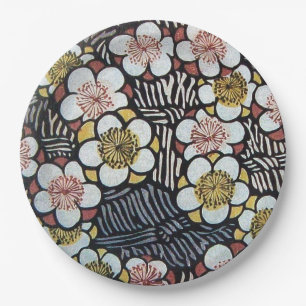HAIKU/ BLACK WHITE PINK YELLOW SPRING FLOWERS   PAPER PLATE