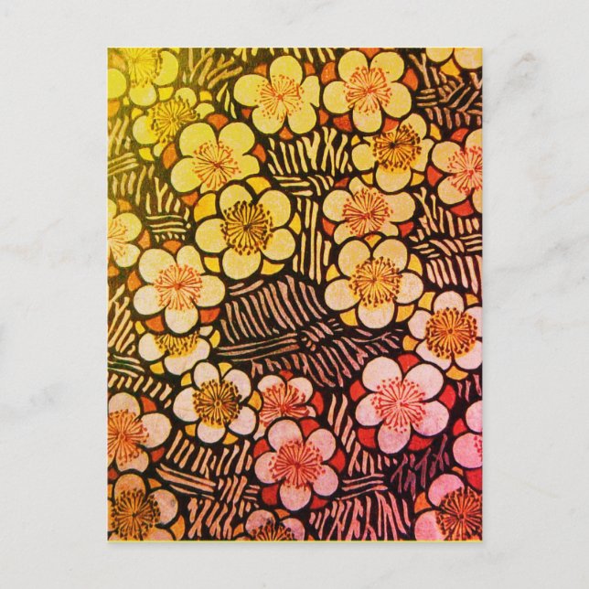 HAIKU/ BLACK WHITE PINK YELLOW SPRING FLOWERS POSTCARD (Front)