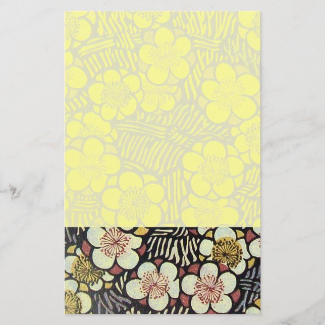 HAIKU/ BLACK WHITE PINK YELLOW SPRING FLOWERS STATIONERY (Front)
