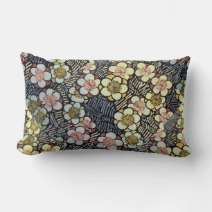 HAIKU/ BLACK WHITE PINK YELLOW SPRING FLOWERS  THR LUMBAR CUSHION