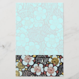 HAIKU/ BLACK WHITE TEAL BLUE SPRING FLOWERS STATIONERY