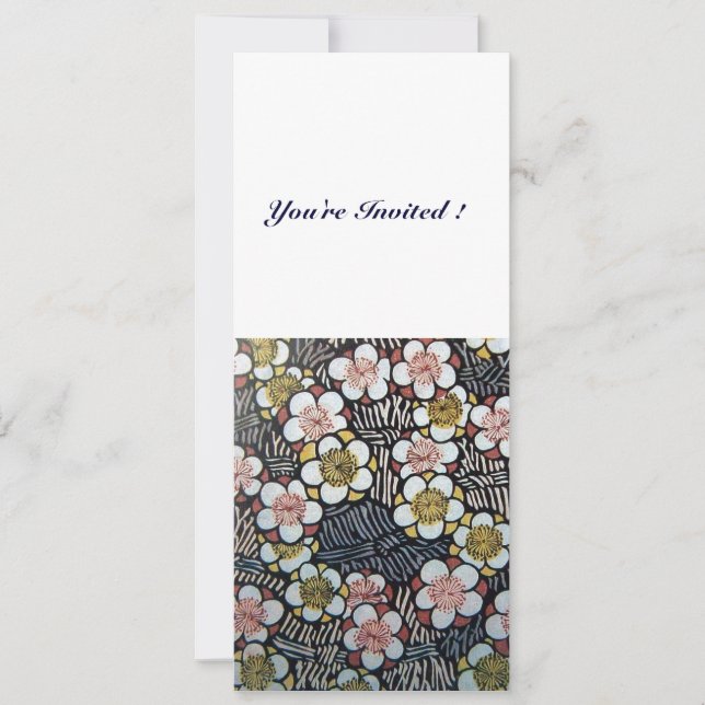 HAIKU/ BLACK WHITE YELLOW PINK SPRING FLOWERS INVITATION (Front)