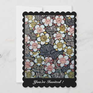 HAIKU/ BLACK WHITE YELLOW PINK SPRING FLOWERS INVITATION