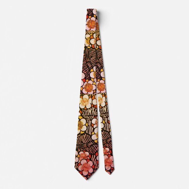 HAIKU/ BLACK WHITE YELLOW SPRING FLOWERS  TIE (Front)
