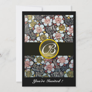 HAIKU /SPRING FLOWERS GREY AGATE GEM MONOGRAM INVITATION