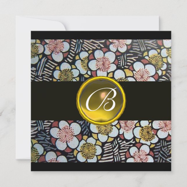 HAIKU/SPRING FLOWERS YELLOW TOPAZ MONOGRAM INVITATION (Front)