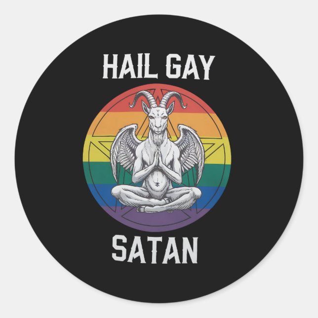 Hail Gay Satan Funny Goth Gothic Goat LGBTQ Classic Round Sticker (Front)