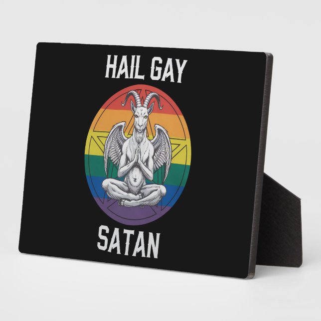 Hail Gay Satan Funny Goth Gothic Goat LGBTQ Plaque (Side)