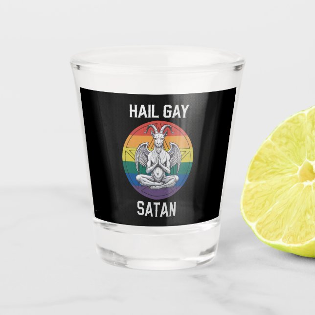 Hail Gay Satan Funny Goth Gothic Goat LGBTQ Shot Glass (Front)