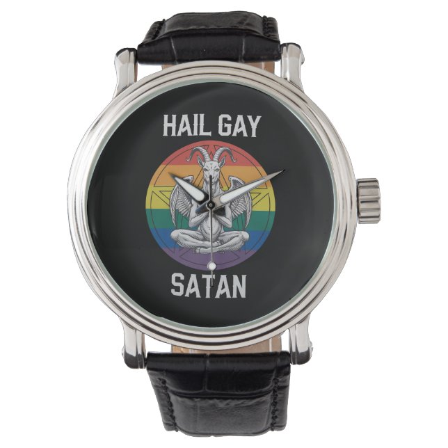 Hail Gay Satan Funny Goth Gothic Goat LGBTQ Watch (Front)
