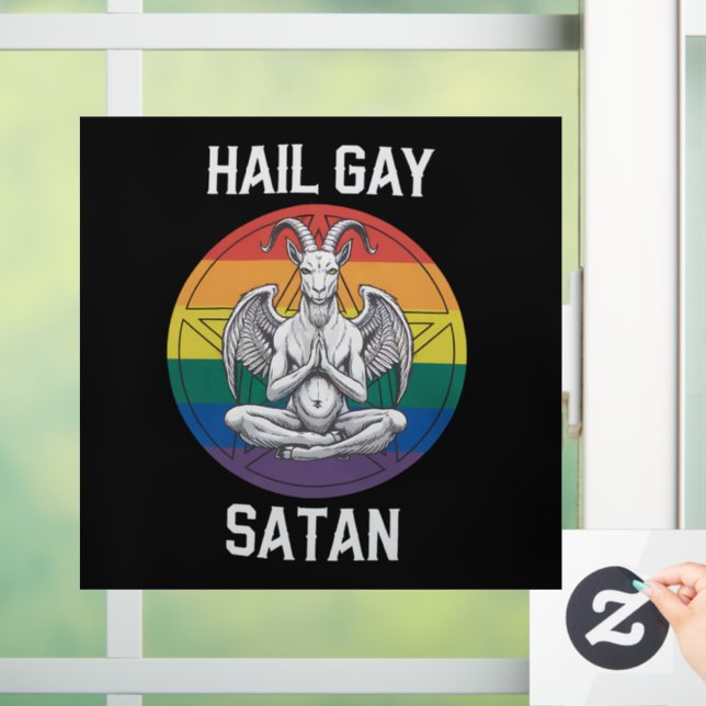 Hail Gay Satan Funny Goth Gothic Goat LGBTQ Window Cling (Home)