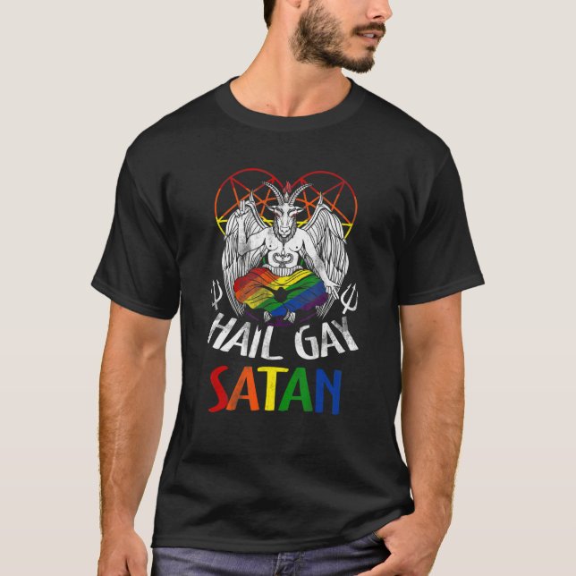 Hail Gay-Satan LGBT Goth Gay Pride Baphomet Celebr T-Shirt (Front)