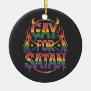 Hail Gay Satan Rainbow Baphomet Devil Goat LGBTQ  Ceramic Tree Decoration