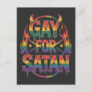 Hail Gay Satan Rainbow Baphomet Devil Goat LGBTQ Holiday Postcard