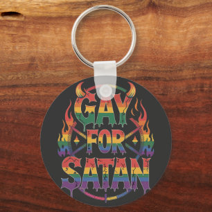 Hail Gay Satan Rainbow Baphomet Devil Goat LGBTQ Key Ring