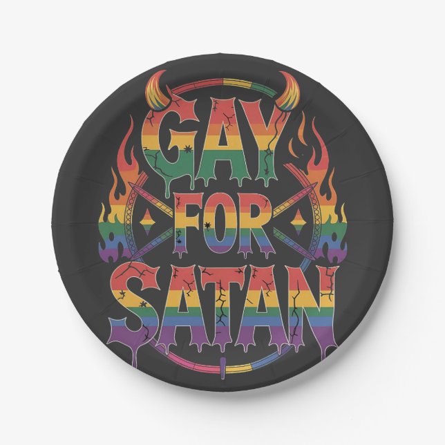 Hail Gay Satan Rainbow Baphomet Devil Goat LGBTQ  Paper Plate (Front)