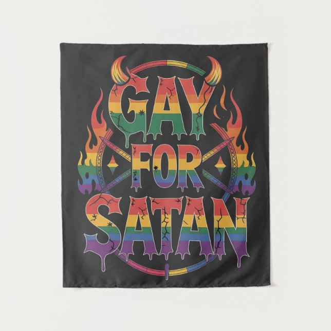 Hail Gay Satan Rainbow Baphomet Devil Goat LGBTQ  Tapestry (Front)