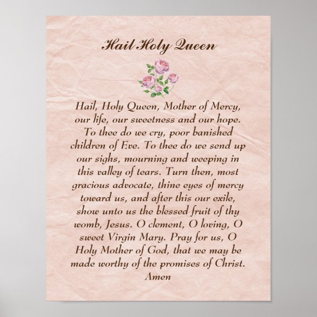 Hail Holy Queen Catholic Prayer Christian Poster (Front)