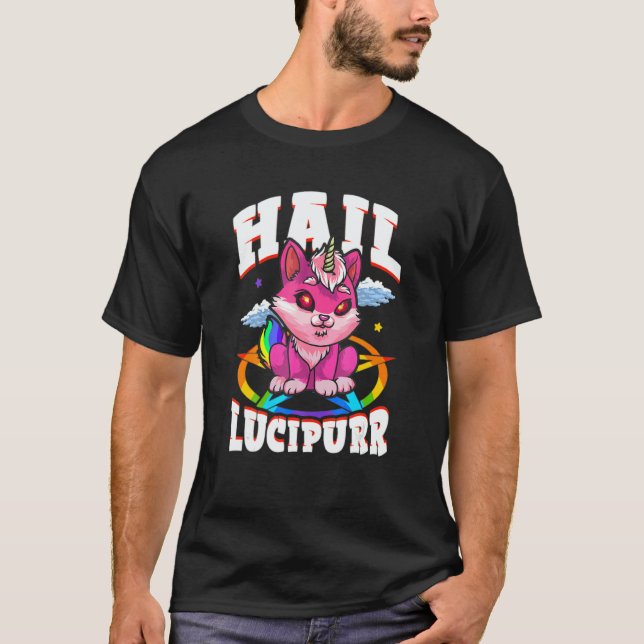 Hail Lucipurr Cat Rainbow Unicorn Kitty Satanic T-Shirt (Front)