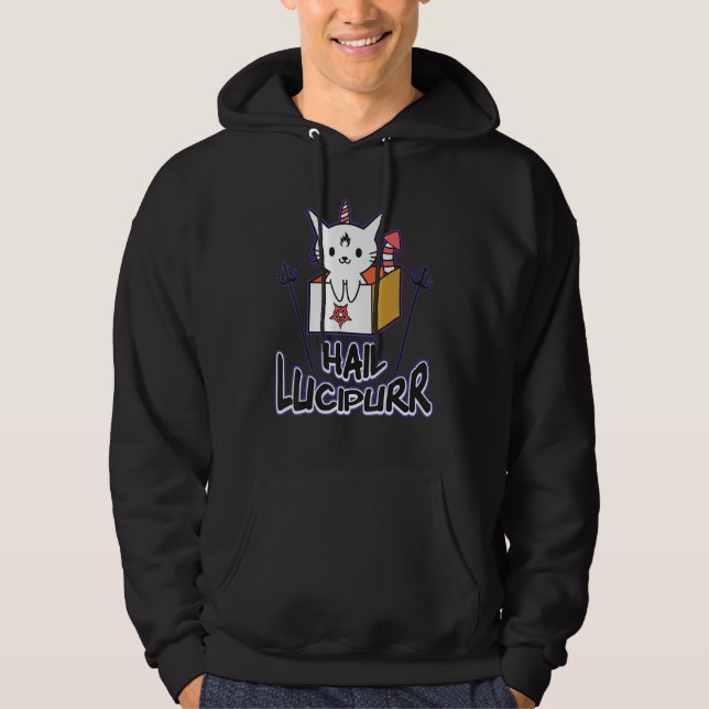 Hail Lucipurr Death Metal Cat Satan Kitten Cat Hea Hoodie (Front)