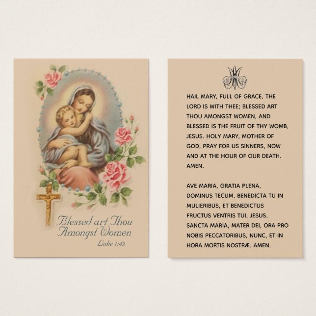 Hail  Mary Catholic Prayer Latin English Holy Card (Front & Back)
