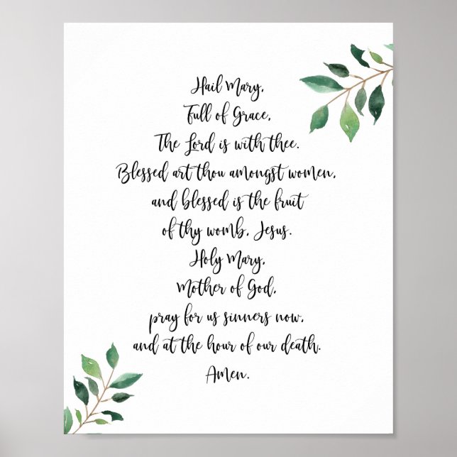 Hail Mary Catholic Prayer Print Calligraphy (Front)