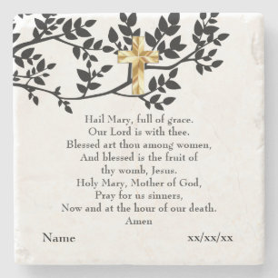 Hail Mary Prayer Catholic Gift Personalised Stone Coaster