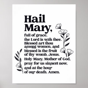 Hail Mary Prayer Marian Floral Christian Blessed M Poster