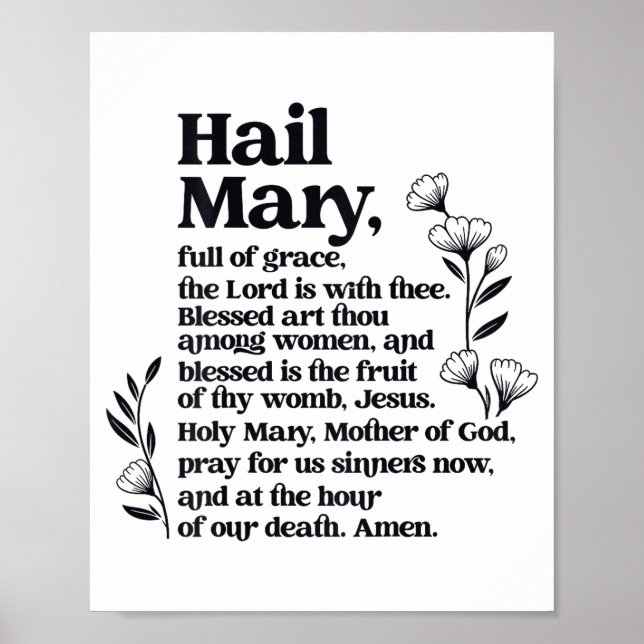 Hail Mary Prayer Marian Floral Christian Blessed M Poster (Front)