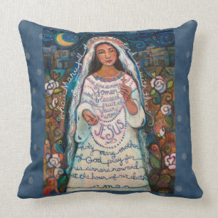 Hail Mary Prayer Pillow with Blue Polka Dots