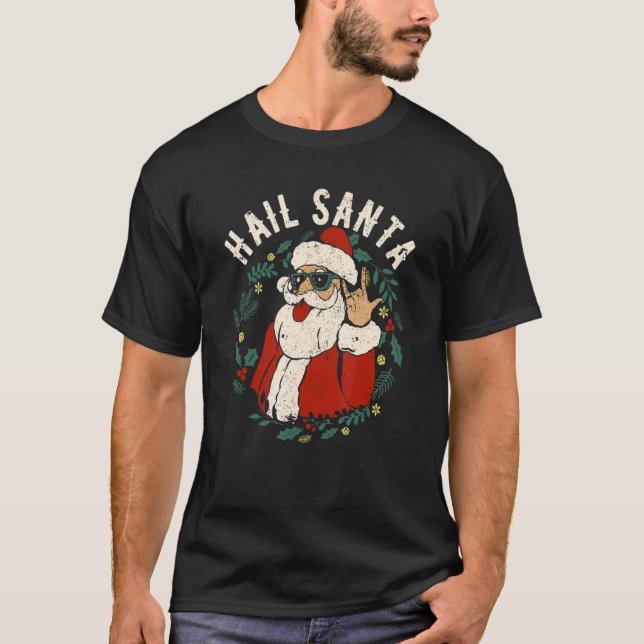 Hail Santa Claus Sleigher Christmas Rock Metal Xma T-Shirt (Front)
