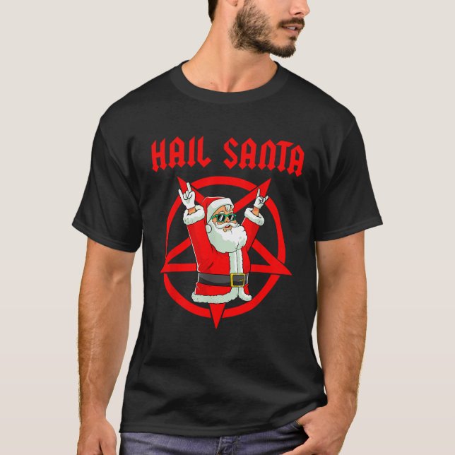 Hail Santa Funny Christmas Heavy Metal Music Gifts T-Shirt (Front)