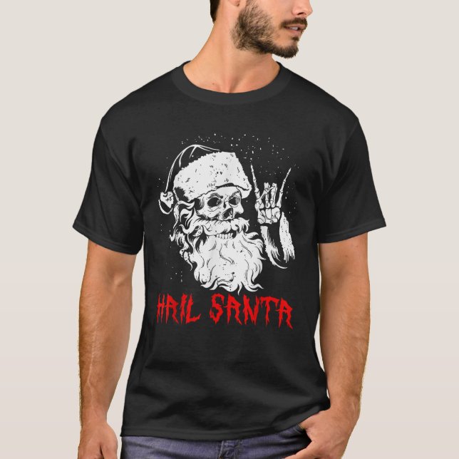 Hail Santa Funny Christmas Pyjamas Heavy Metal Xma T-Shirt (Front)