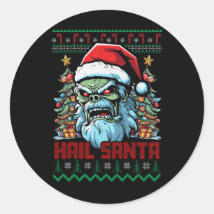 Hail Santa Heavy Metal Headbanger Ugly Christmas X Classic Round Sticker
