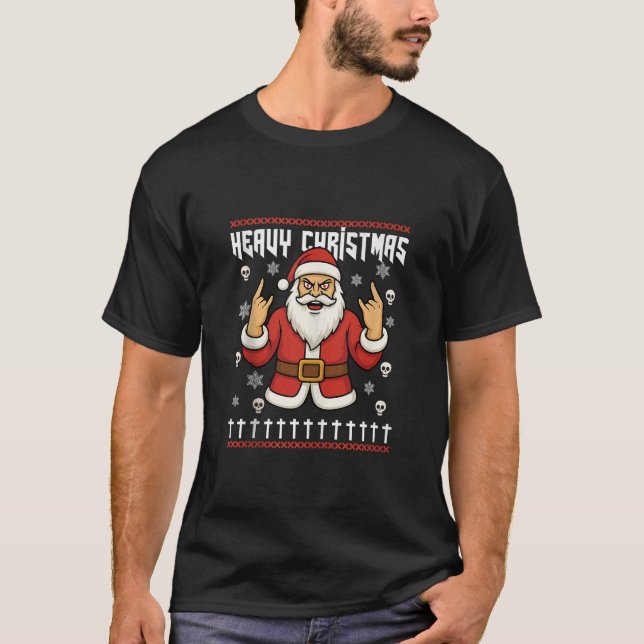 Hail Santa Pagan Happy Solstice Metal Christmas Ro T-Shirt (Front)