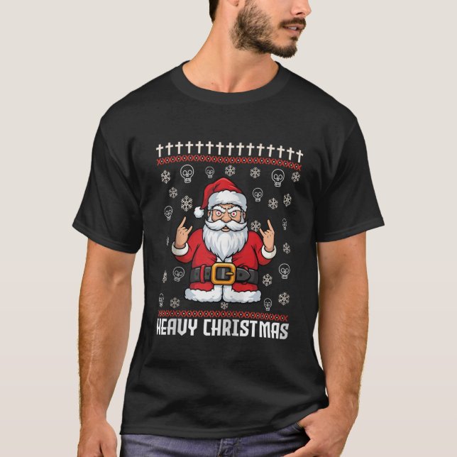 Hail Santa Pagan Happy Solstice Metal Christmas Sa T-Shirt (Front)