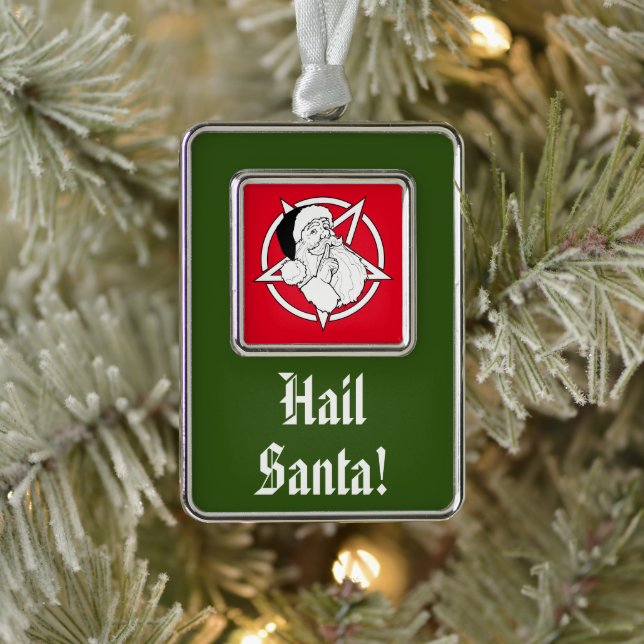 Hail Santa! Satanic Funny Silver Plated Framed Ornament (Tree)