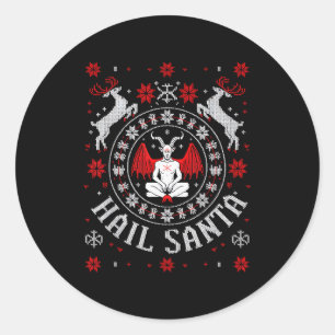 Hail Santa Ugly Christmas Sweater Meditating Demon Classic Round Sticker