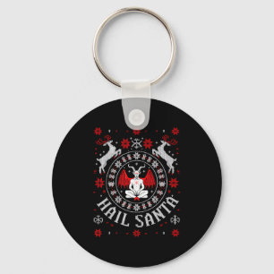 Hail Santa Ugly Christmas Sweater Meditating Demon Key Ring