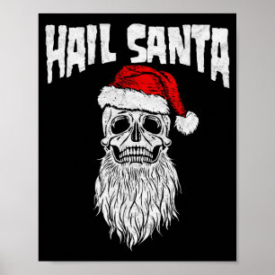 Hail Santa! Vintage Skull &amp; Santa Hat Retro Fu Poster