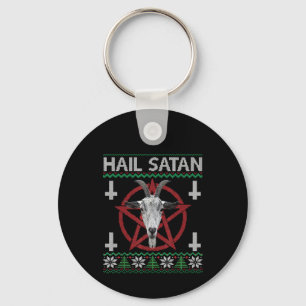 Hail Satan Goat Head Pentagram Funny Satanic Ugly Key Ring