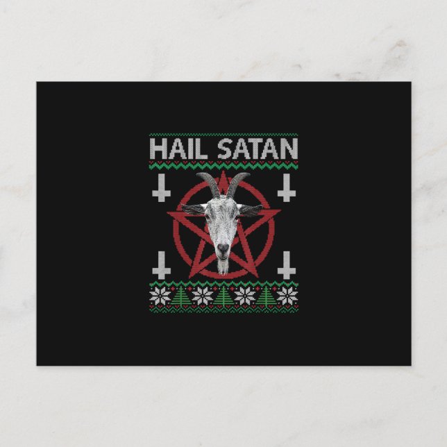 Hail Satan Goat Head Pentagram Funny Satanic Ugly Postcard (Front)