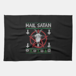 Hail Satan Goat Head Pentagram Funny Satanic Ugly Tea Towel