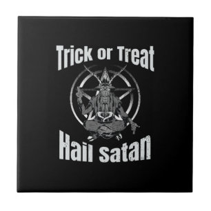 Hail Satan Pentagram Goat Halloween Tile